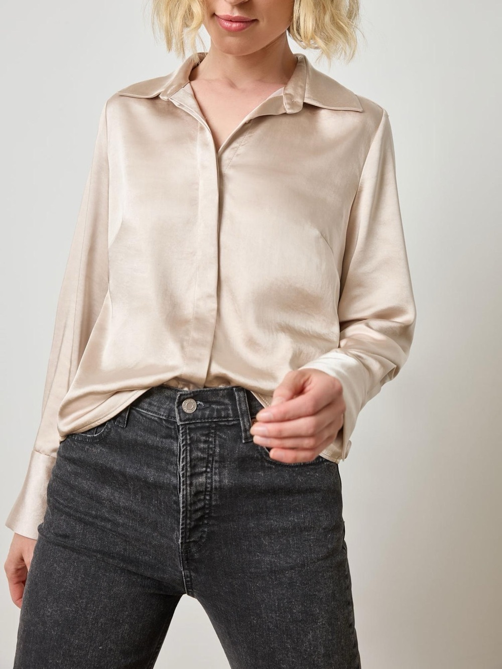 Lilla P Satin Button Down - Picture 1 of 10